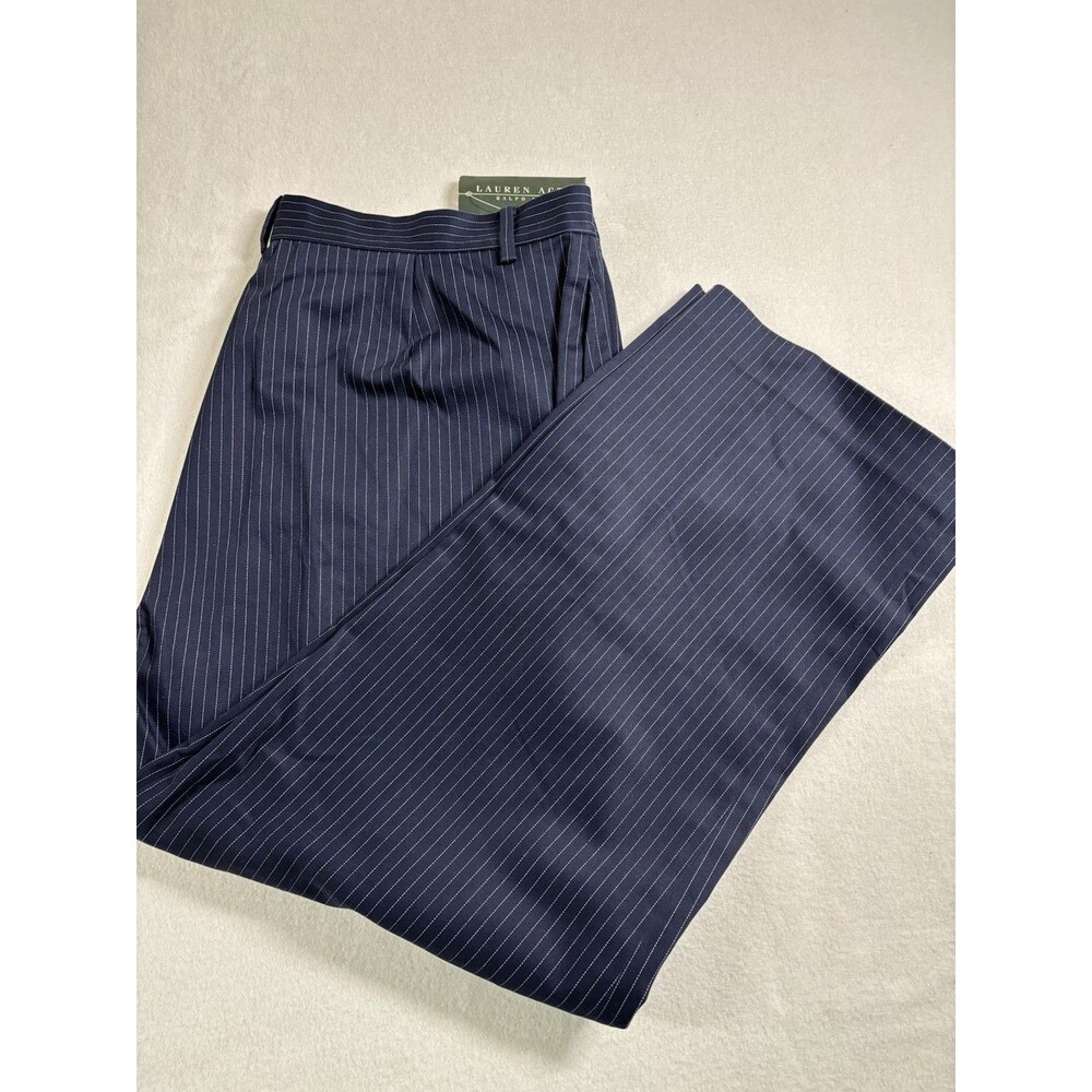 Ralph Lauren Women's Dress Pants Size 16 Blue/White Pinstriped Stretch 349